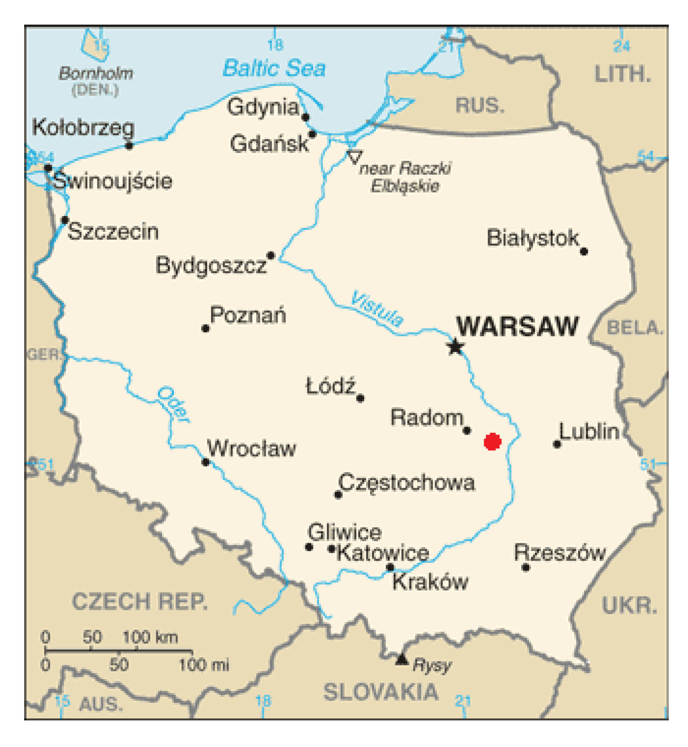 Река Одра на карте Польши