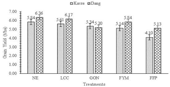 One-thousand grain weight and grain yield of 26 hybrids rice grown