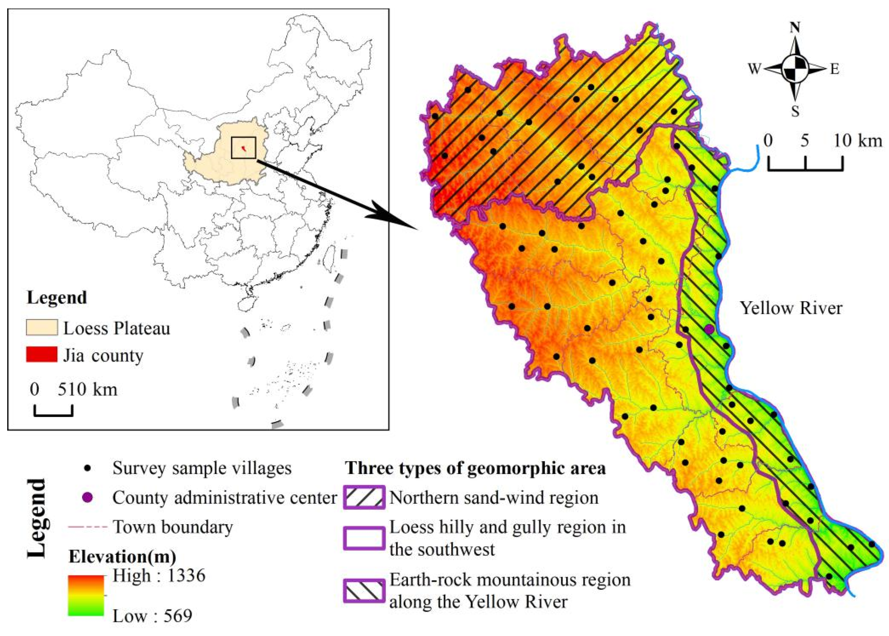 The distribution of villages surveyed in Ansai County. (Map by Tang