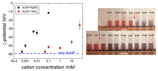 Applied Sciences | Free Full-Text | Effect of the Surface Chemical  Composition and of Added Metal Cation Concentration on the Stability of  Metal Nanoparticles Synthesized by Pulsed Laser Ablation in Water | HTML