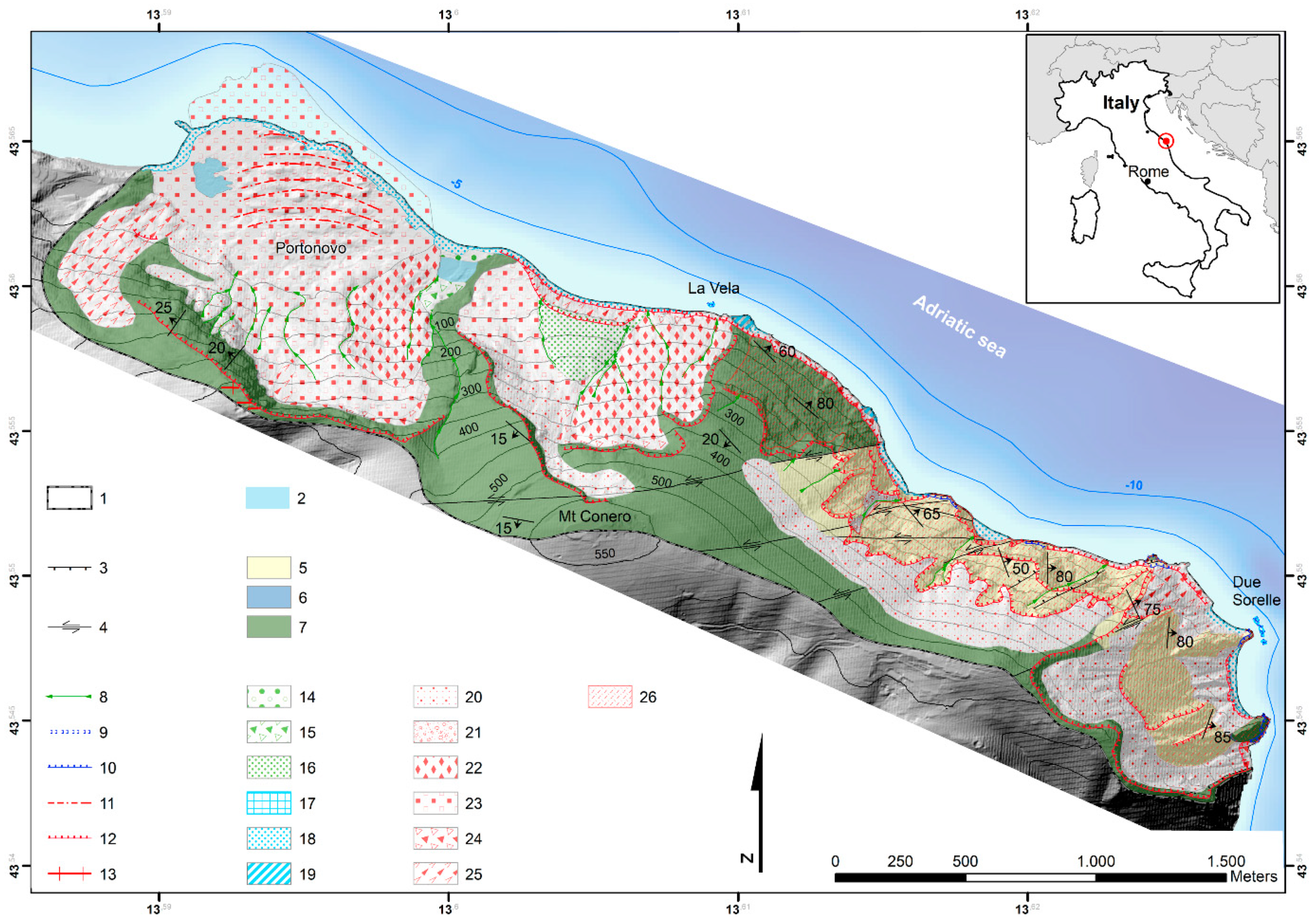 Applied Sciences | Free Full-Text | Integrated Field Surveying and Land  Surface Quantitative Analysis to Assess Landslide Proneness in the Conero  Promontory Rocky Coast (Italy) | HTML