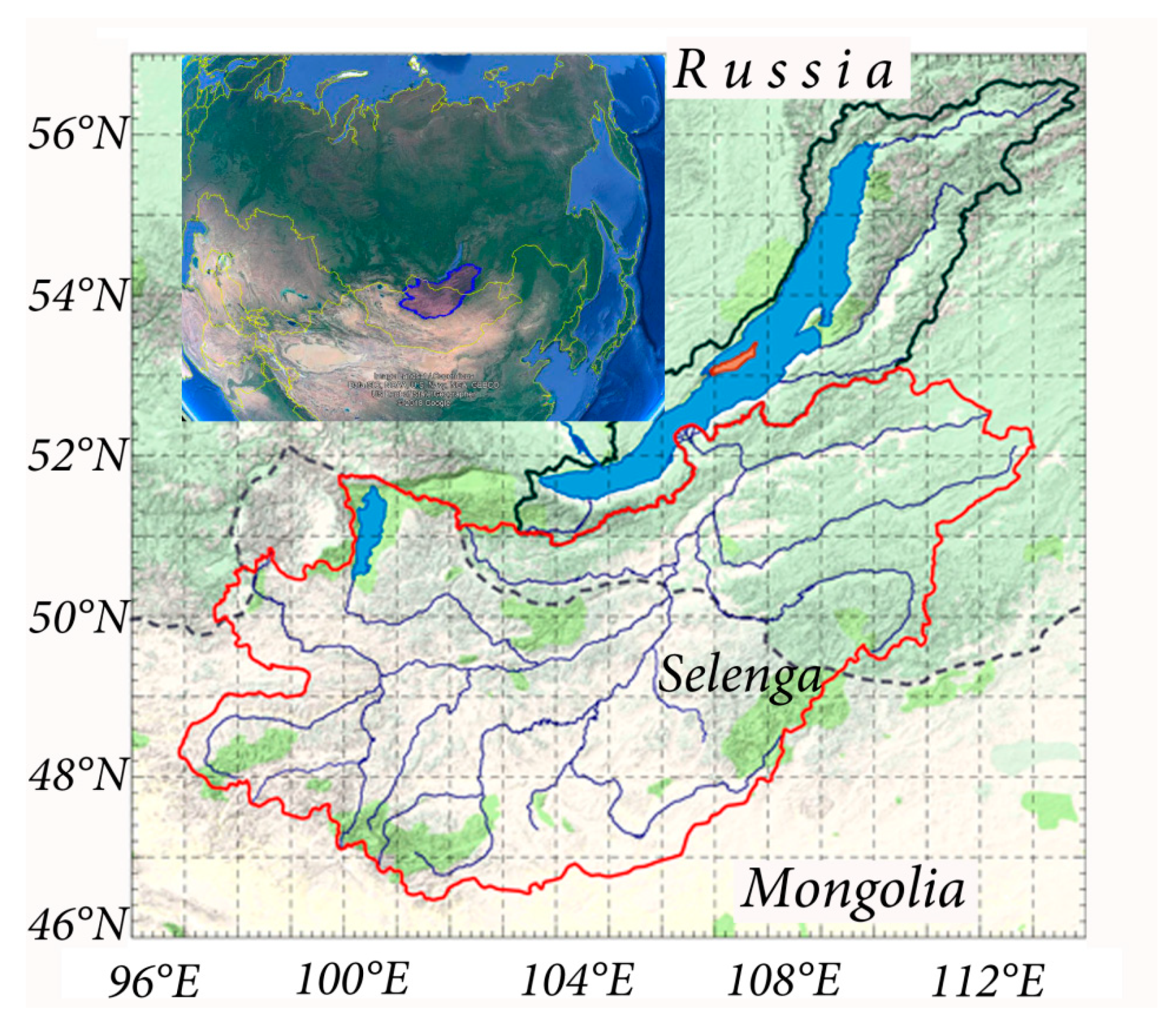 Река Селенга в Бурятии на карте