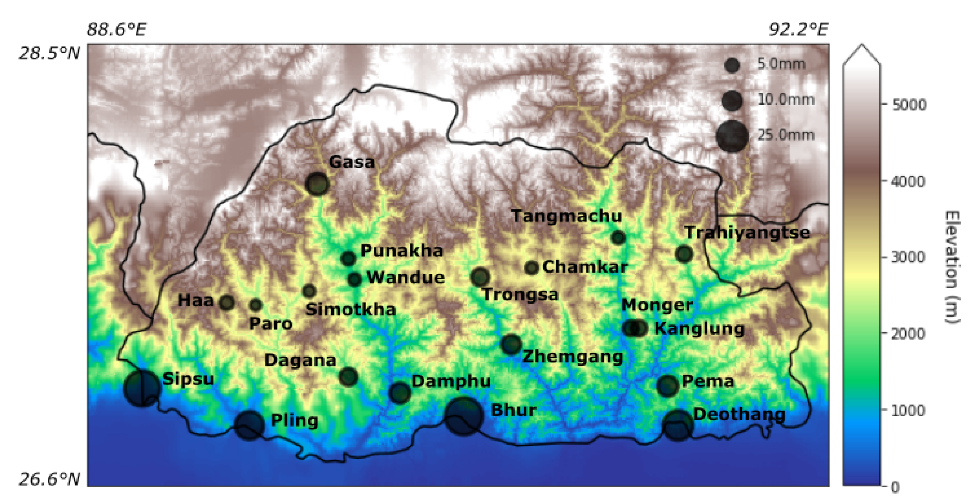 Map showing the location and distribution of weather gauge (SAWS and