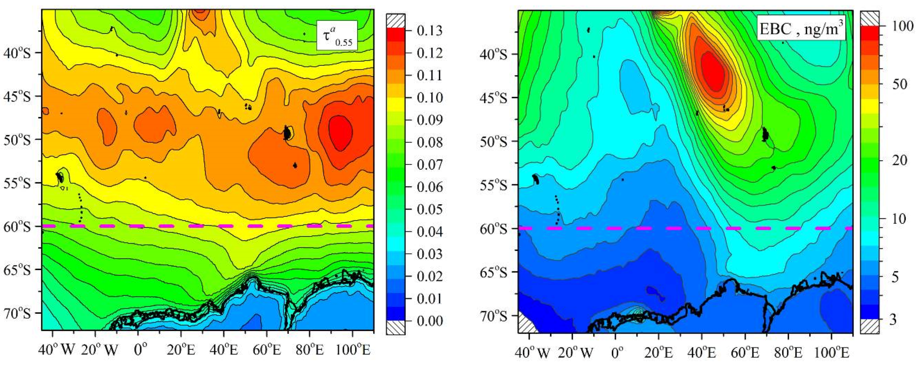 Atmosphere | Free Full-Text | Spatial Distribution of Aerosol  Characteristics over the South Atlantic and Southern Ocean Using Multiyear  (2004&ndash;2021) Measurements from Russian Antarctic Expeditions | HTML