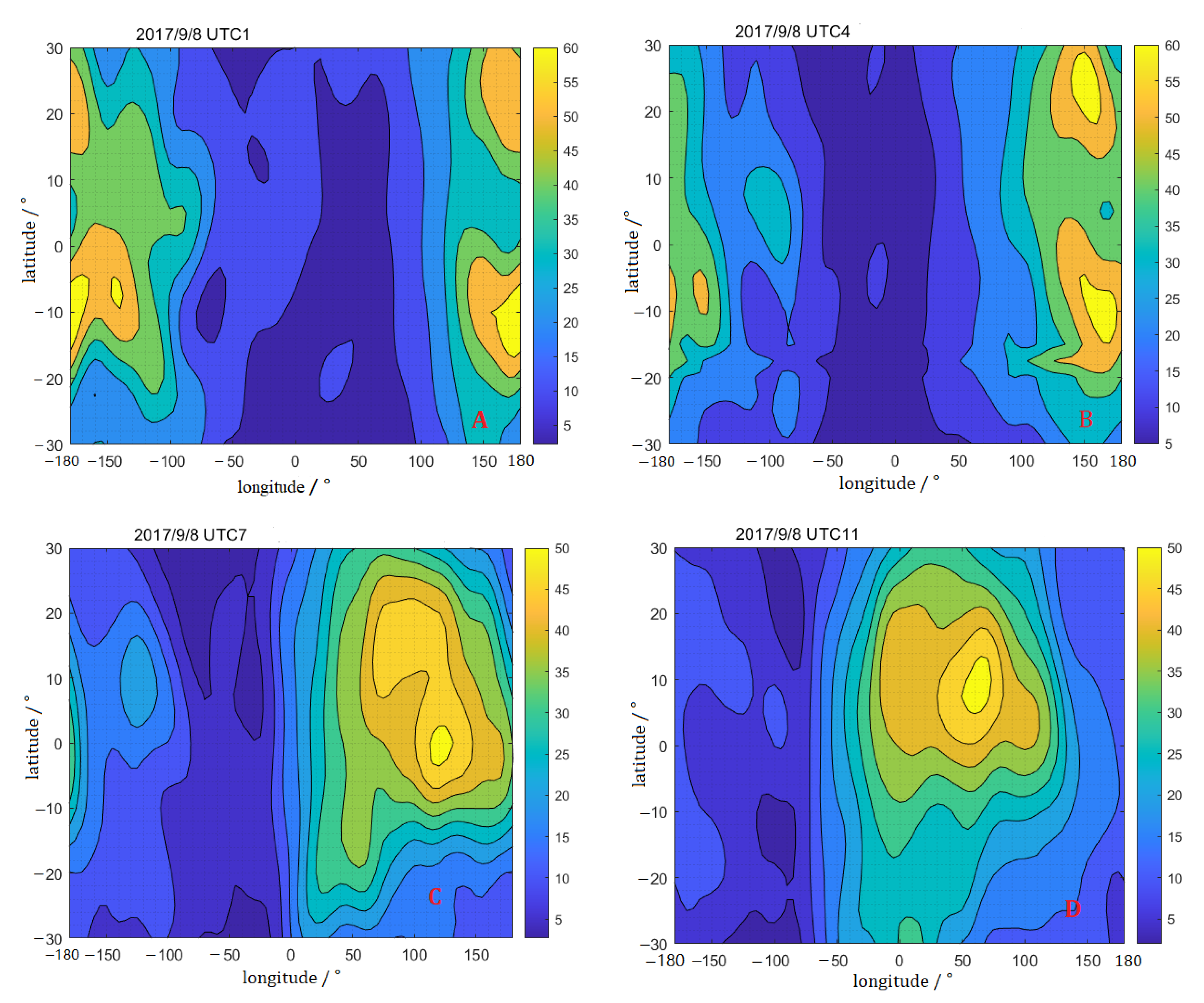 Atmosphere Free Full Text Characteristics Of Low Latitude Ionosphere Activity And Deterioration Of Tec Model During The 7 Ndash 9 September 17 Magnetic Storm Html