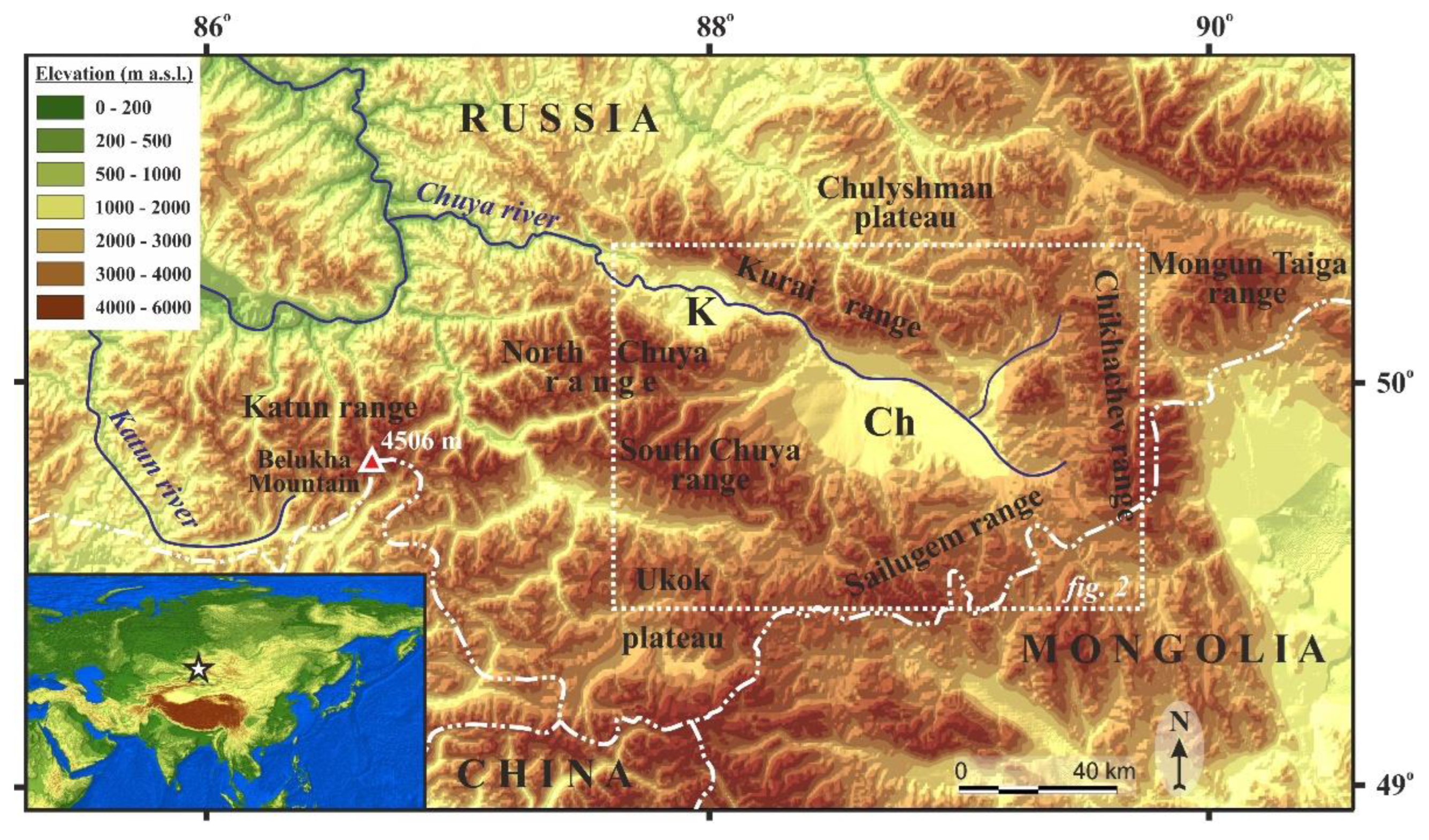 altai mountains physical map