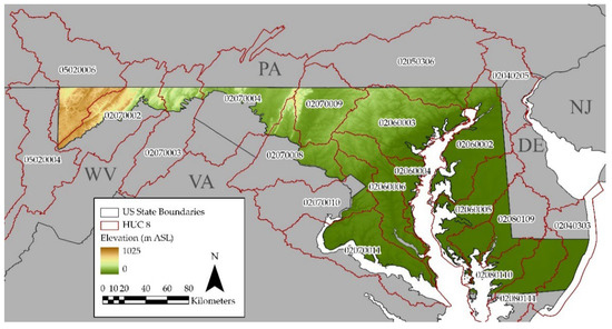 Map displaying locations of seven study sites in the Appalachian