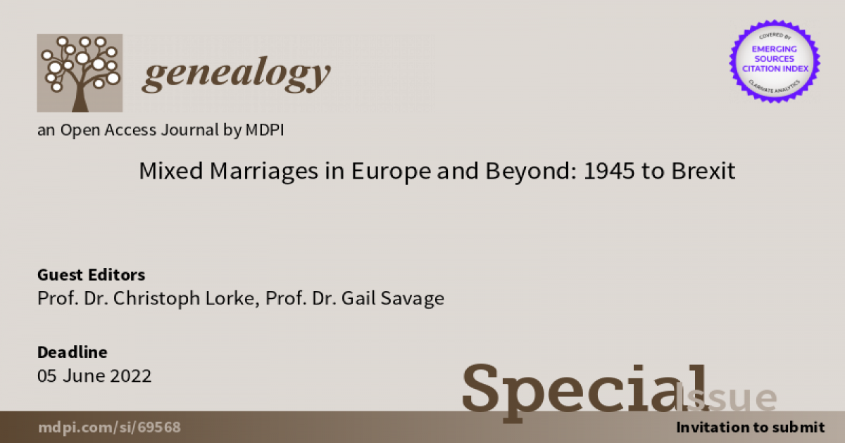 Genealogy Special Issue Mixed Marriages In Europe And Beyond 1945 To Brexit