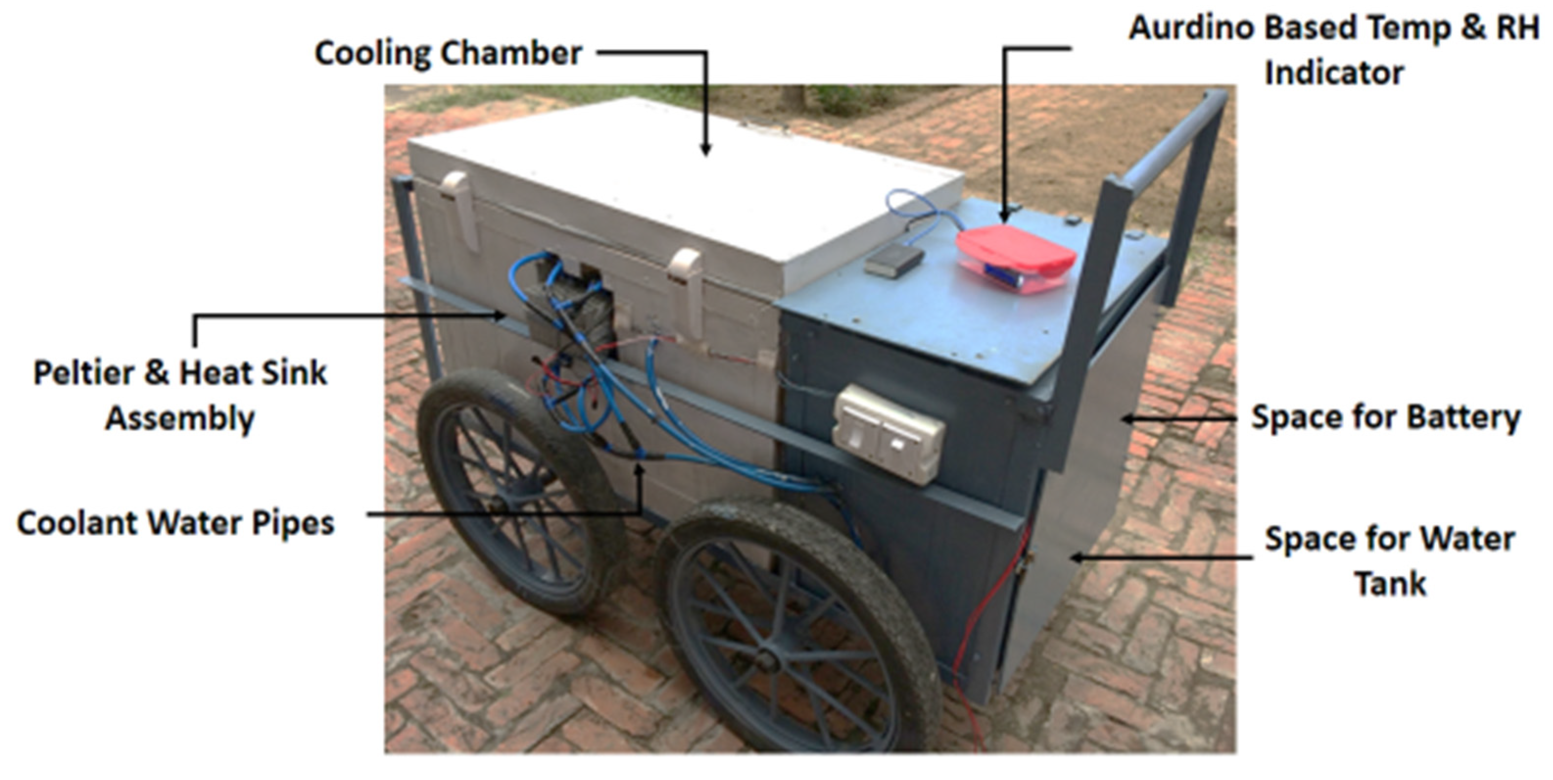 Foods | Free Full-Text | Performance Evaluation of Mobile Liquid Cooled Thermoelectric  Refrigeration System for Storage-Cum-Transportation of Fruits and Vegetables