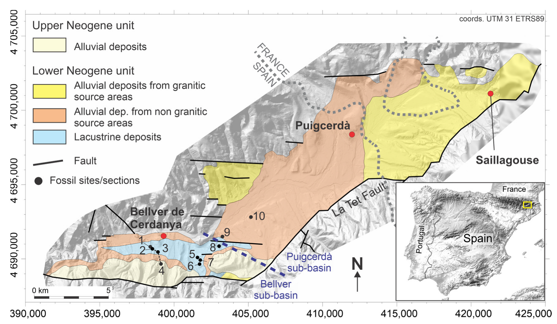 General geological map with location of Saint-Ghislain and other deep