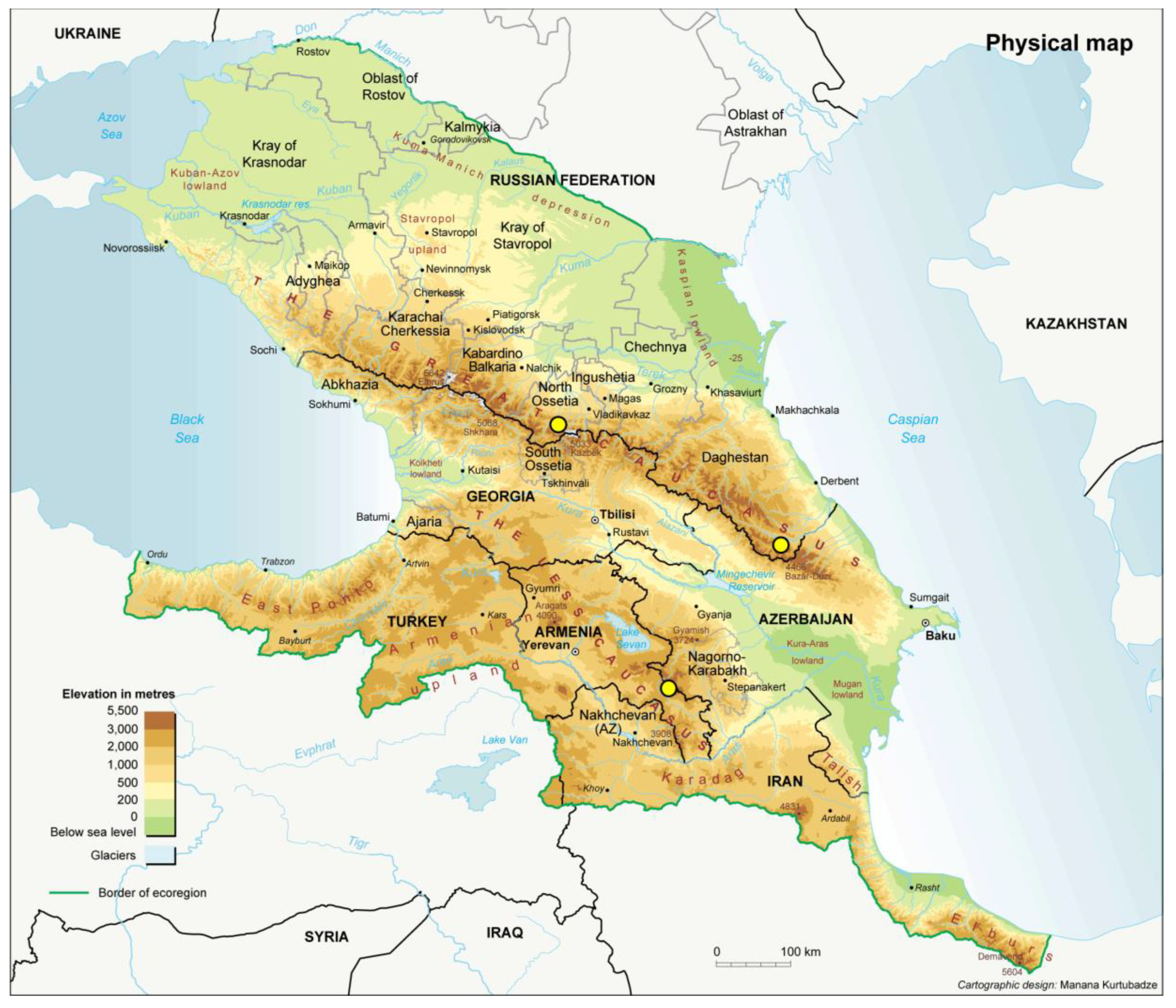 где находятся кавказские горы