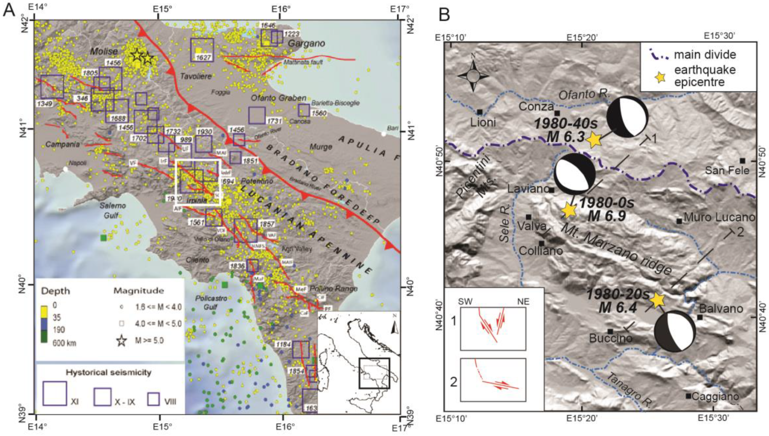 Geosciences | Free Full-Text | The MS 6.9, 1980 Irpinia Earthquake from the  Basement to the Surface: A Review of Tectonic Geomorphology and Geophysical  Constraints, and New Data on Postseismic Deformation | HTML