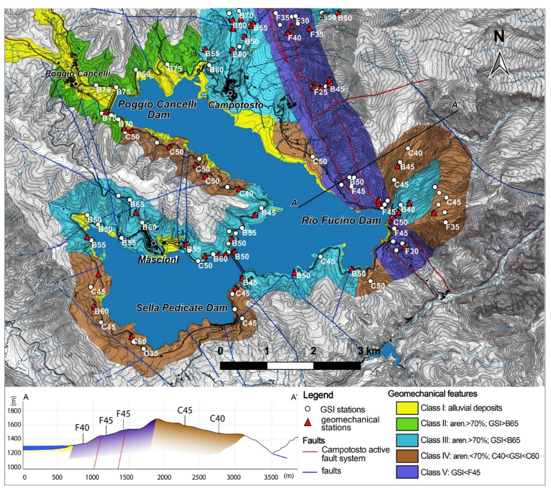 Geological map of the M. Acuto and M. Tezio areas showing the