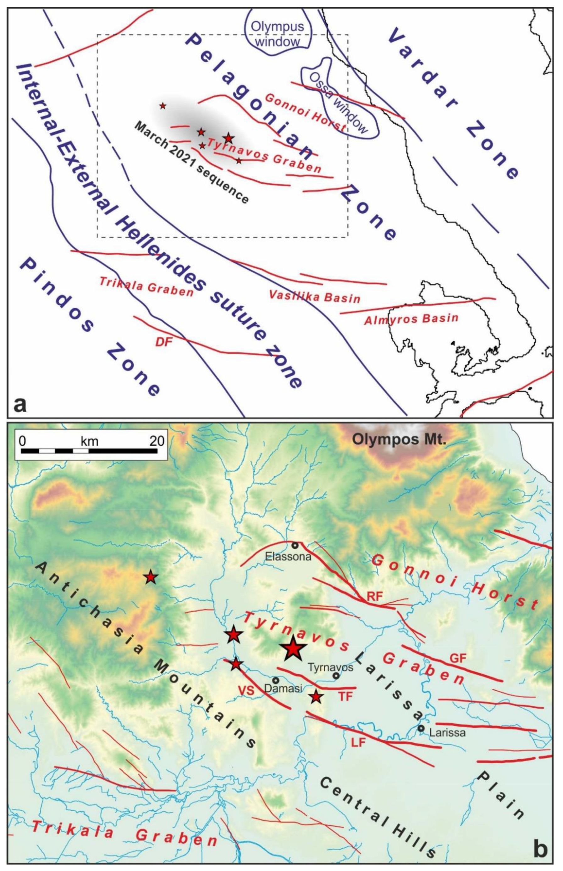 Tectonic map of southern Evia showing major structures and