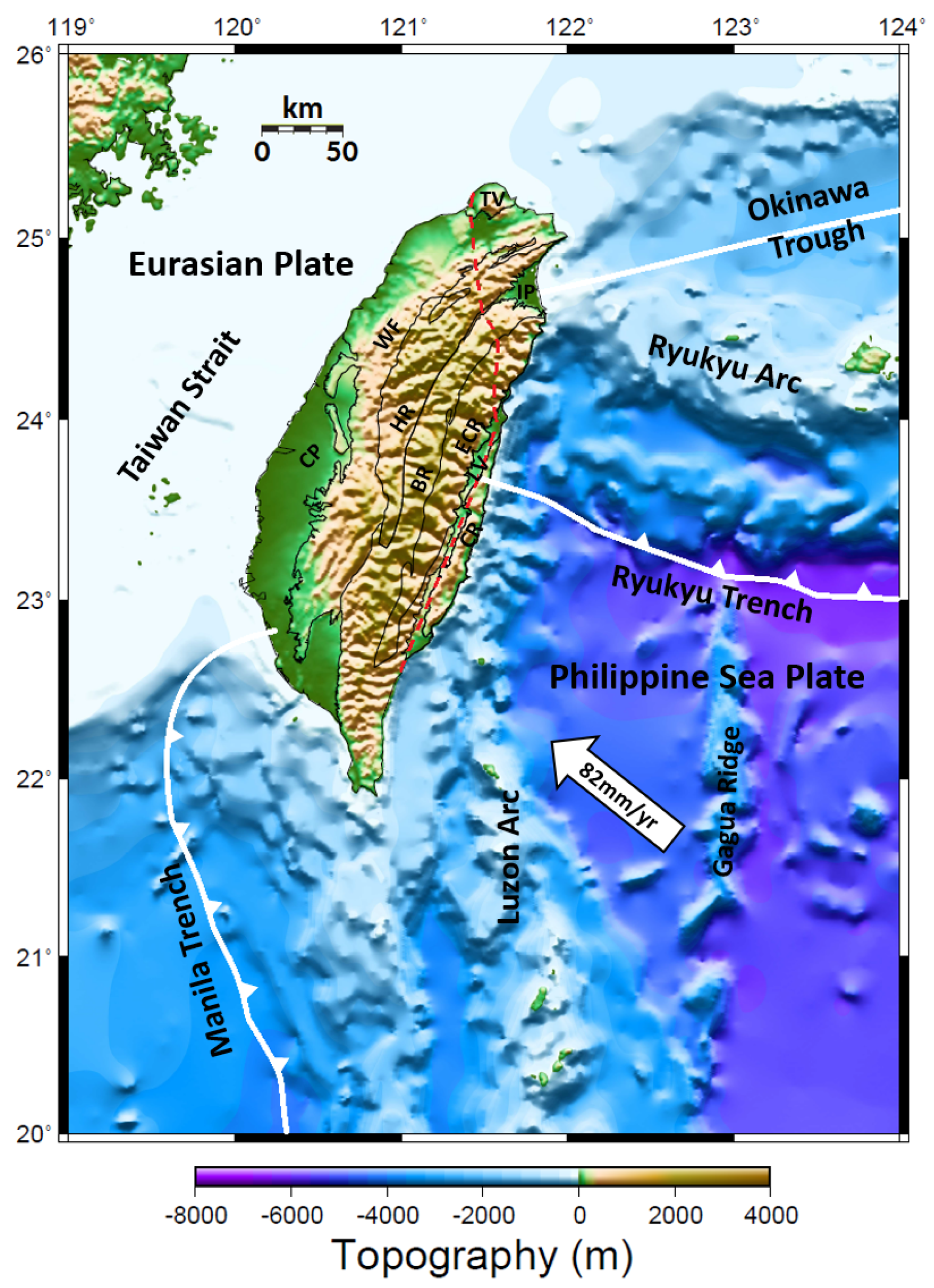 Geosciences | Free Full-Text | Receiver Function Imaging of the Crustal  Structure Beneath Northern Taiwan Using Dense Linear Arrays
