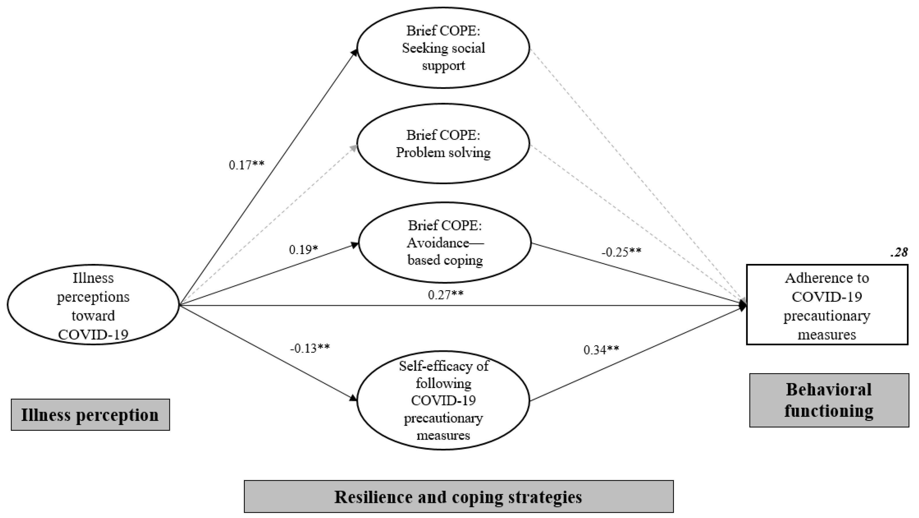 IJERPH | Free Full-Text | The Role of Illness Perceptions, Coping, and  Self-Efficacy on Adherence to Precautionary Measures for COVID-19 | HTML