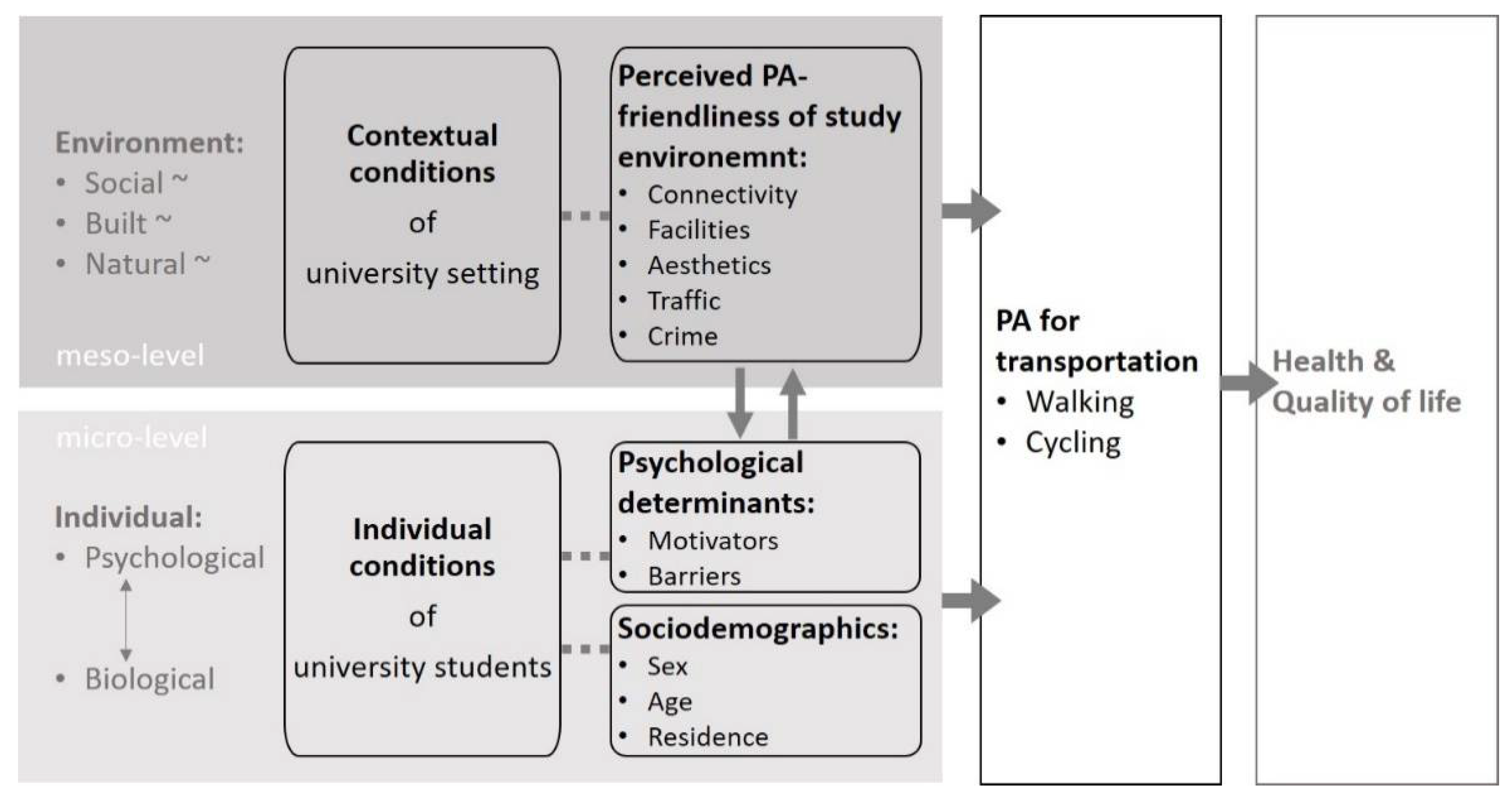 IJERPH | Free Full-Text | Why Do Students Walk or Cycle for Transportation?  Perceived Study Environment and Psychological Determinants as Predictors of  Active Transportation by University Students | HTML