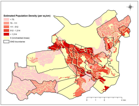 Map Sri Lanka - Popultion density by administrative division