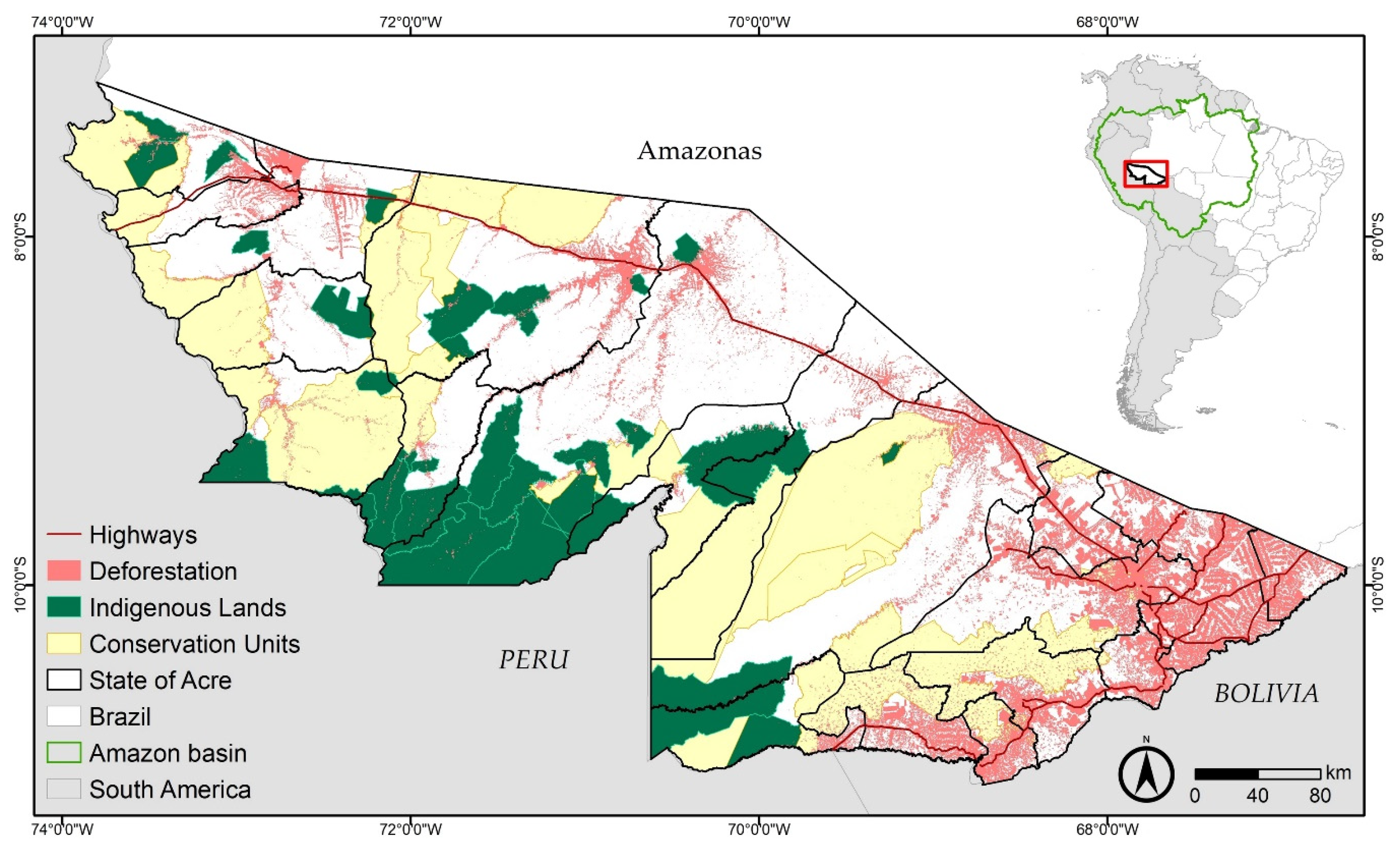 Land | Free Full-Text | Roads in the Southwestern Amazon, State of Acre,  between 2007 and 2019