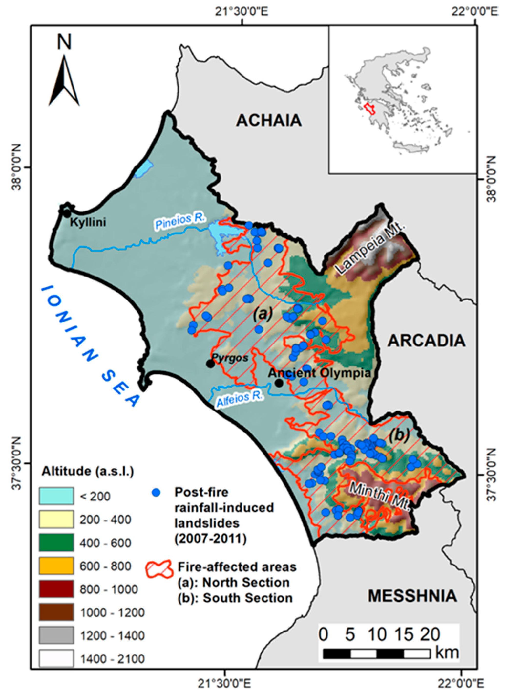 Land Free Full Text Preliminary Forecasting Of Rainfall Induced Shallow Landslides In The Wildfire Burned Areas Of Western Greece Html