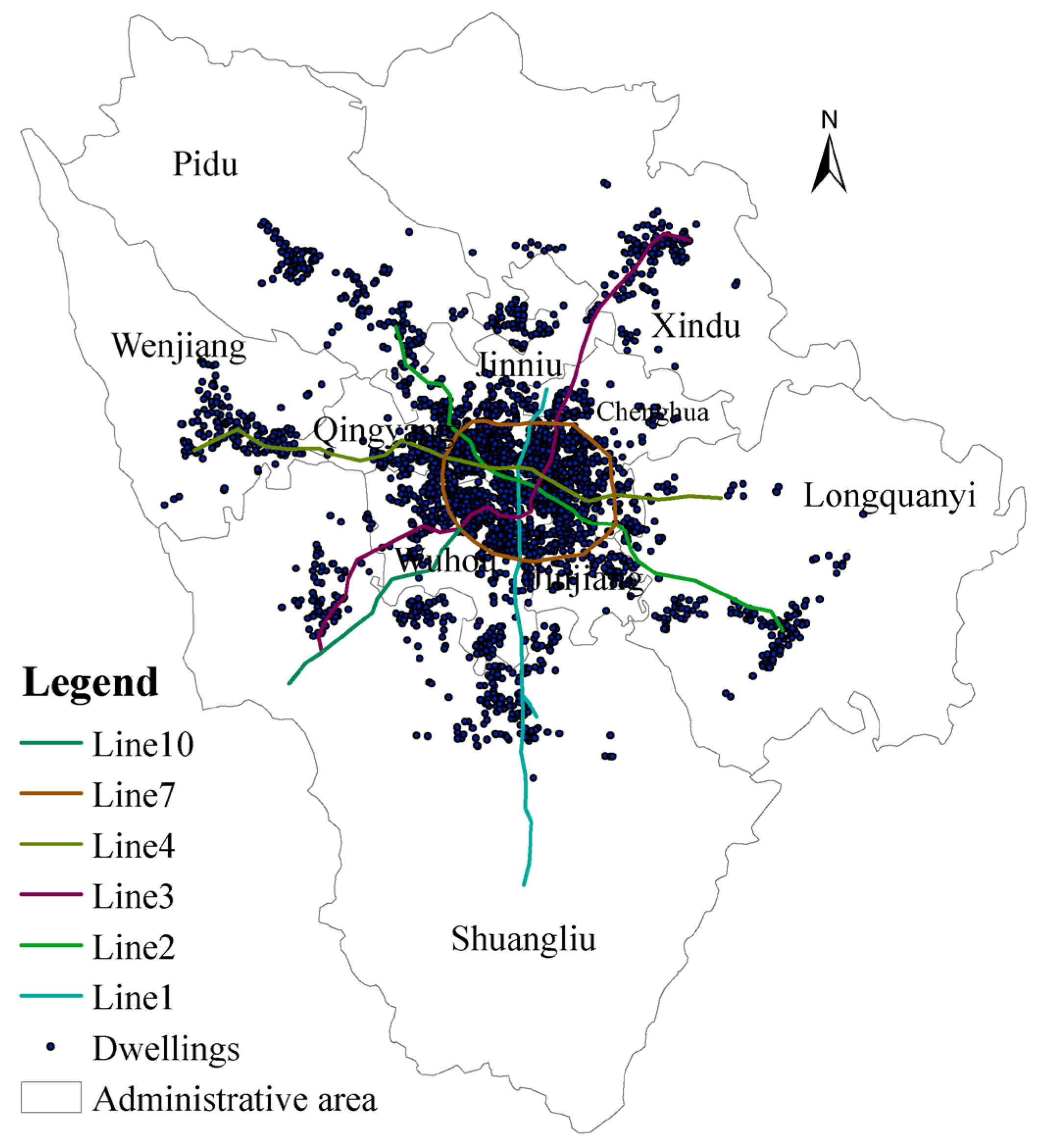 Land | Free Full-Text | Heterogeneity Analysis of Urban Rail Transit on  Housing with Different Price Levels: A Case Study of Chengdu, China | HTML