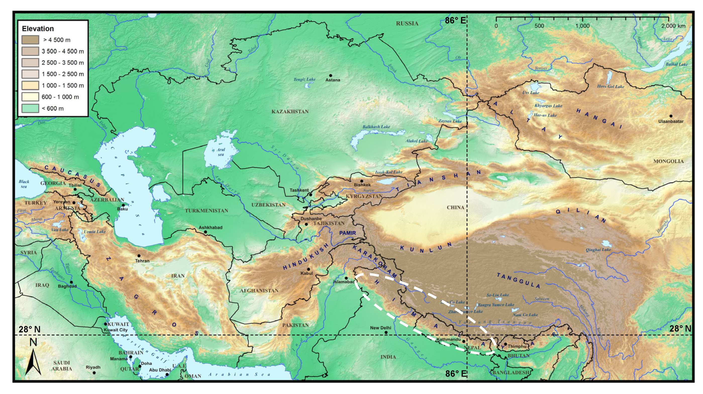 Карта гор центральной азии