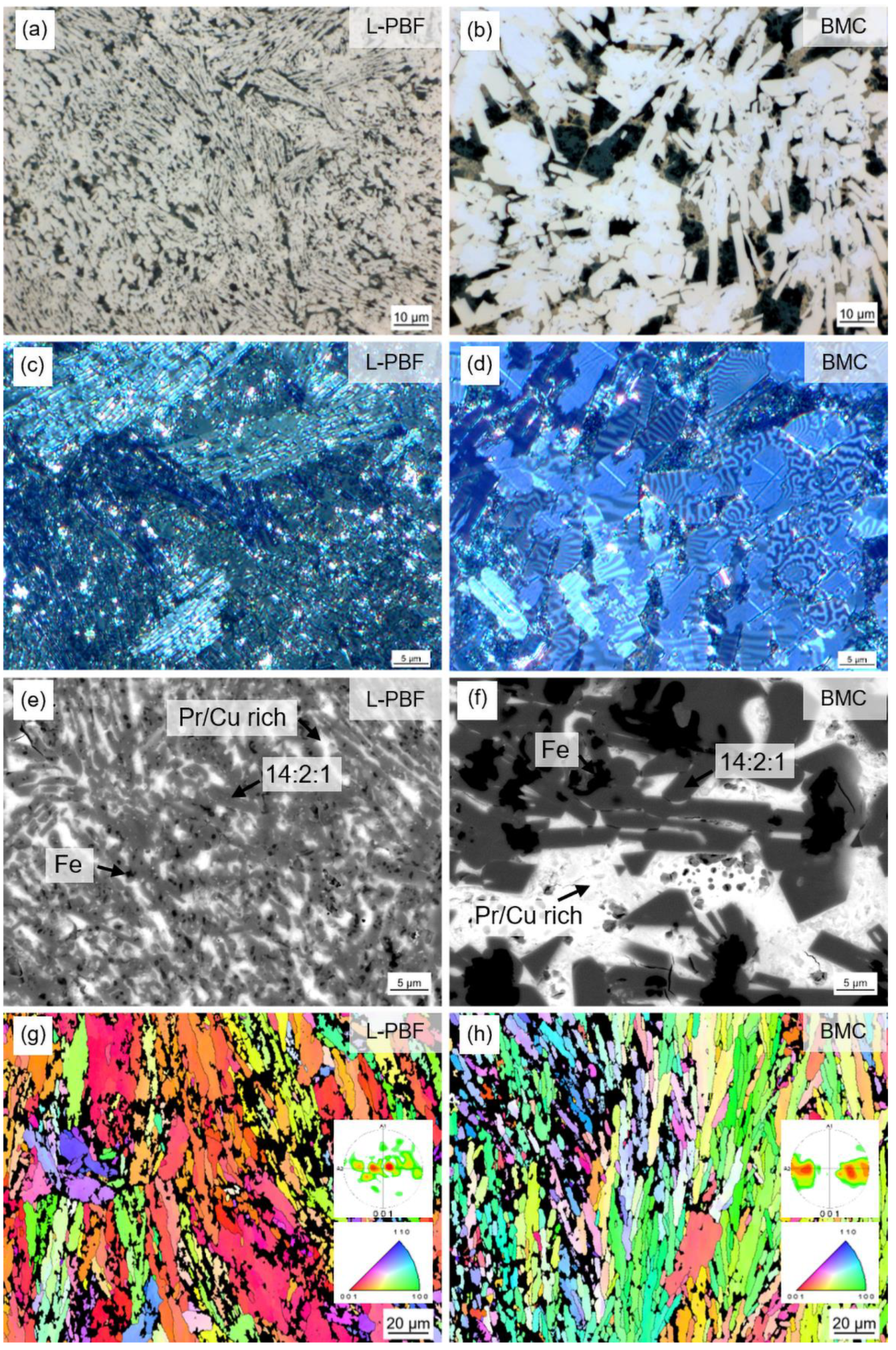 Surface microstructure of magnets: a, b blank magnets(700 °C); c, d Pr