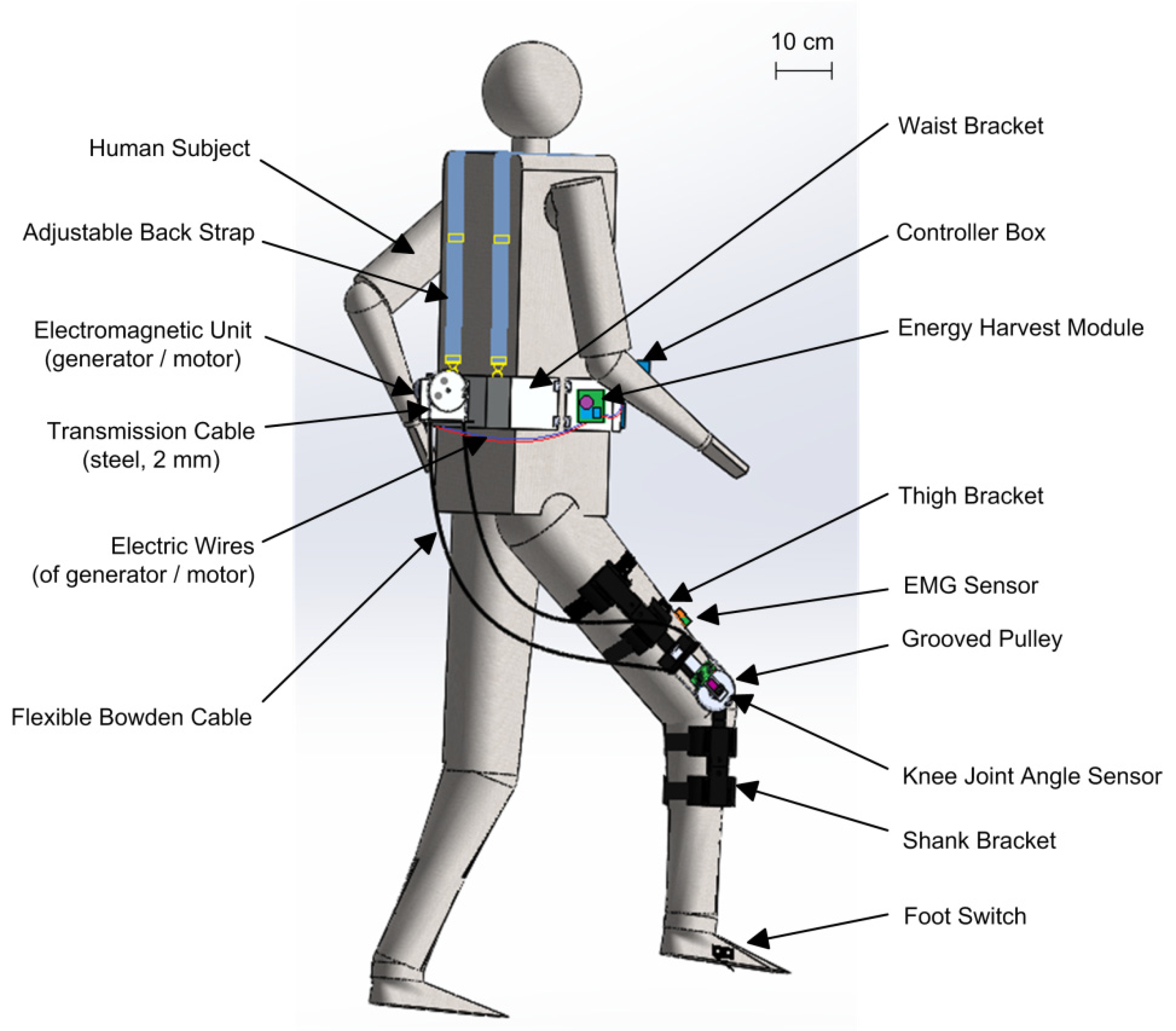 Micromachines | Free Full-Text | Kinetic Walking Energy Harvester Design  for a Wearable Bowden Cable-Actuated Exoskeleton Robot