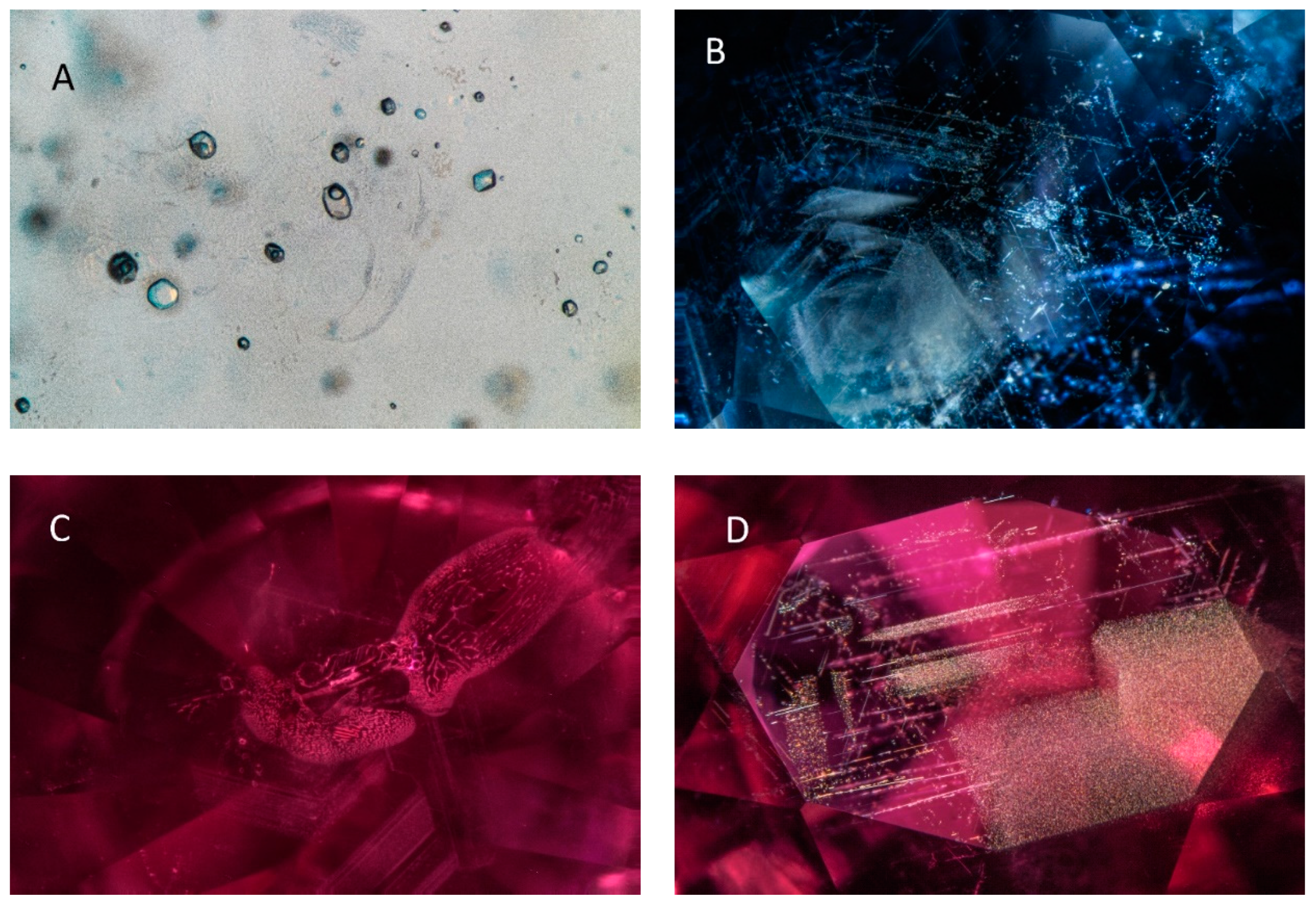 Blue color zoning observed in some of the unusual rubies; immersed