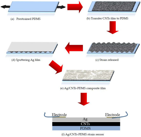 Nanomaterials Free Full Text A Wrinkled Ag Cnts Pdms Composite Film For A High Performance Flexible Sensor And Its Applications In Human Body Single Monitoring