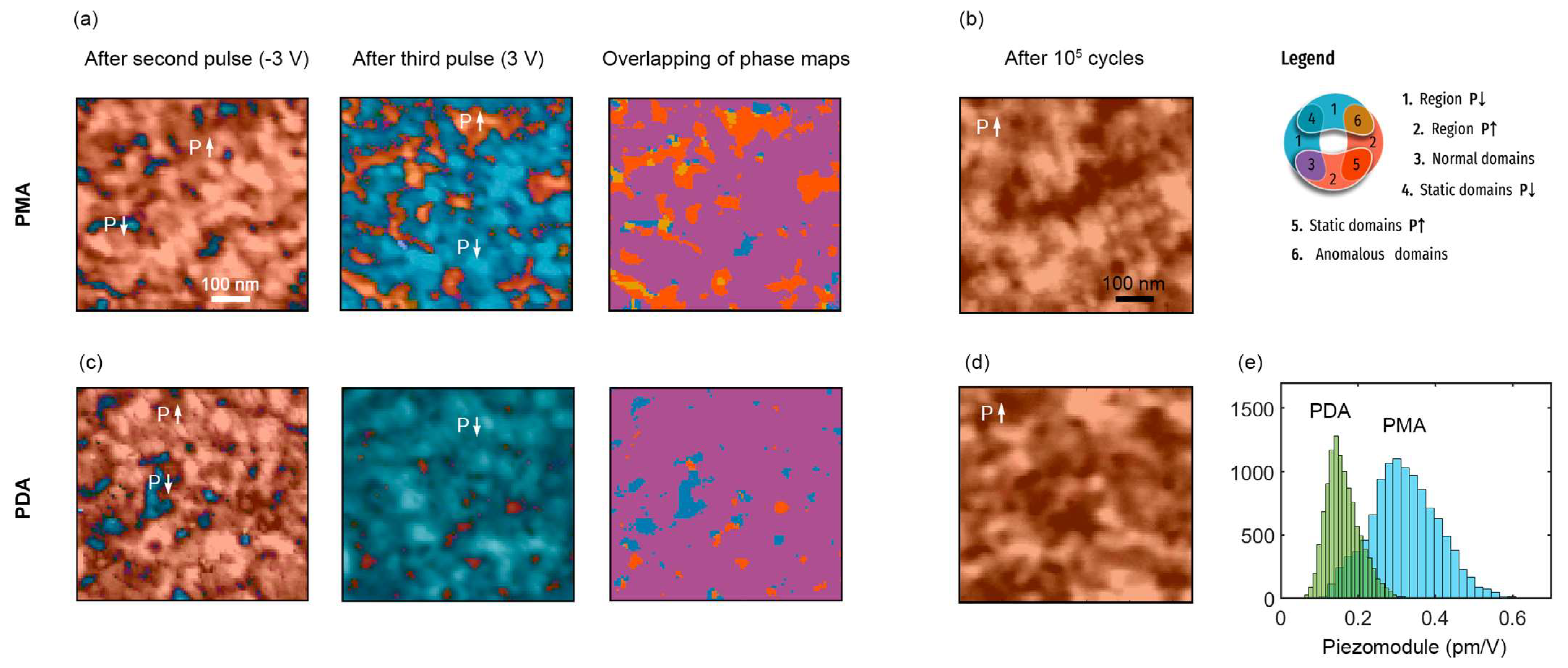 PFM phase images of domains written with multiple pulses of 10 μs