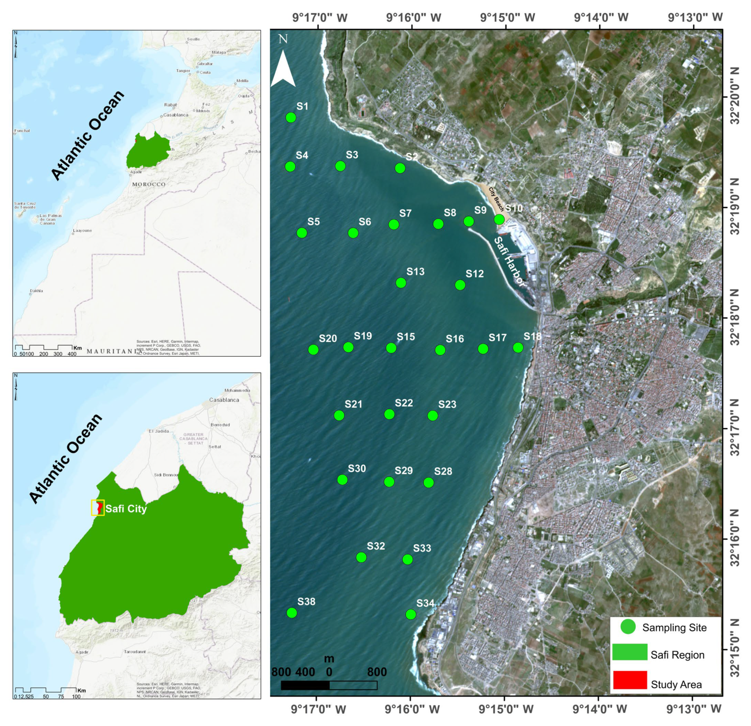 Map of spatial distribution of fishing net debris in the Moroccan