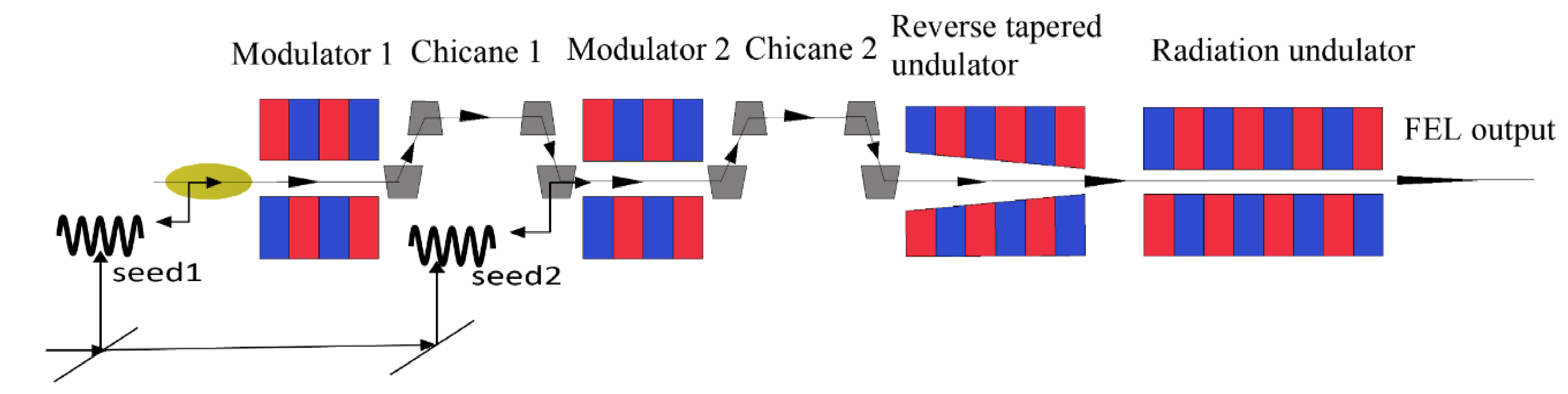 Gain curves of the EEHG and HGHG FEL at SDUV-FEL. Intensity is measured