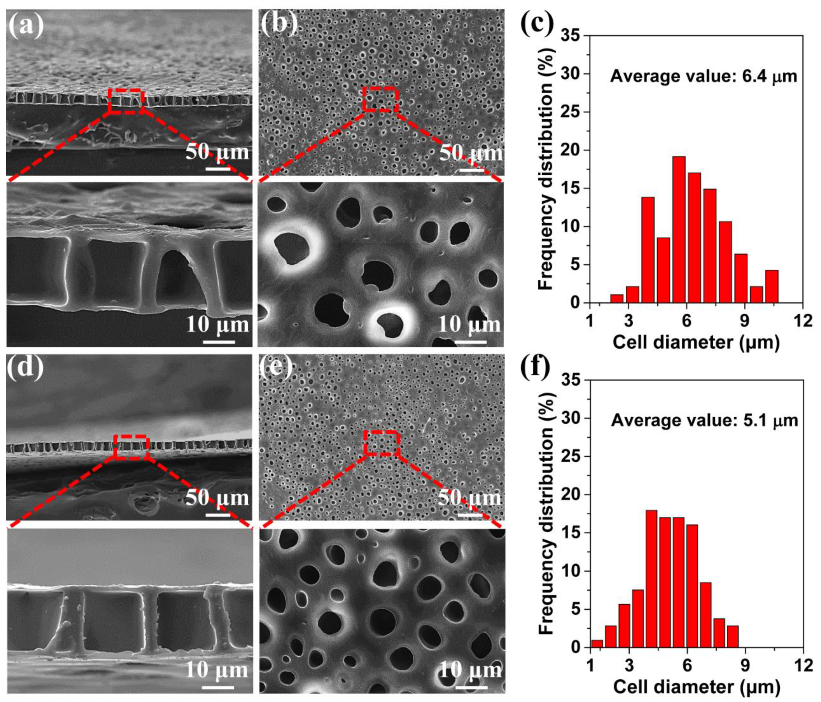 Pore size distribution for selected foamed TPU samples (42D-A, 60D-B