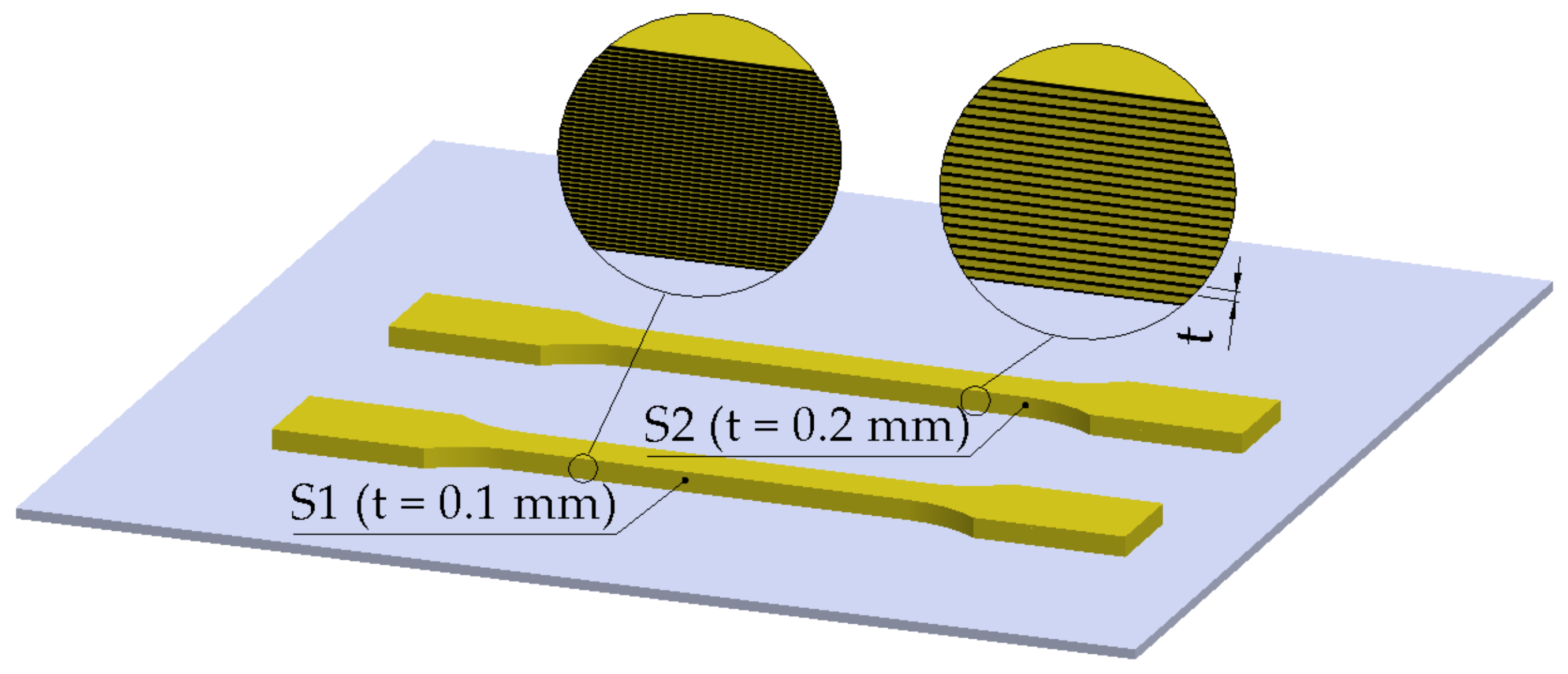 Specimens with PLA and PLA/CF materials for tensile test