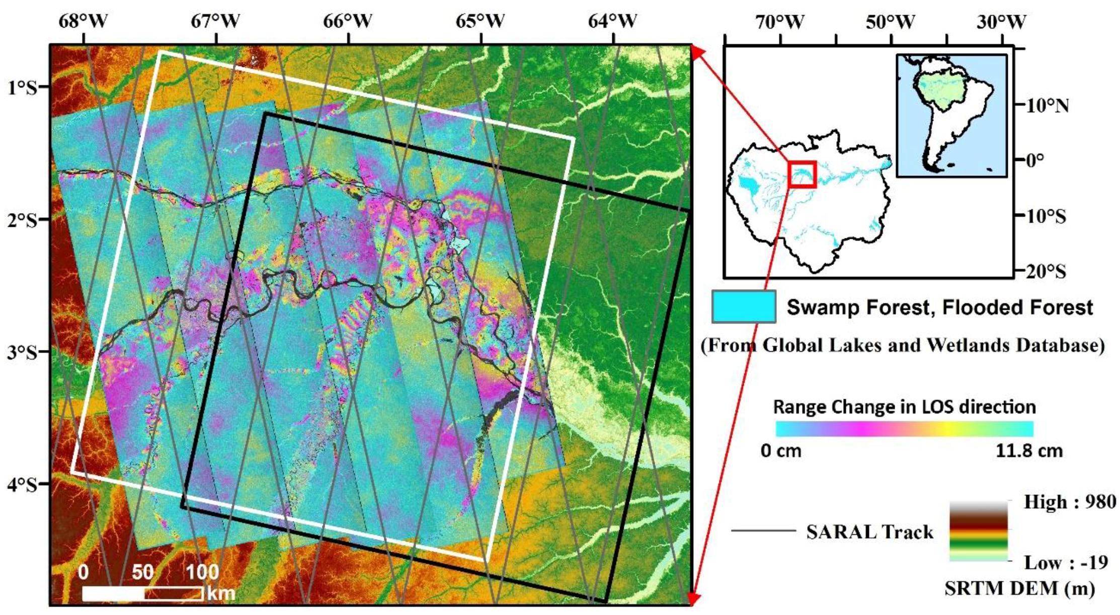 Remote Sensing | Free Full-Text | Estimation of Water Level Changes of  Large-Scale Amazon Wetlands Using ALOS2 ScanSAR Differential Interferometry