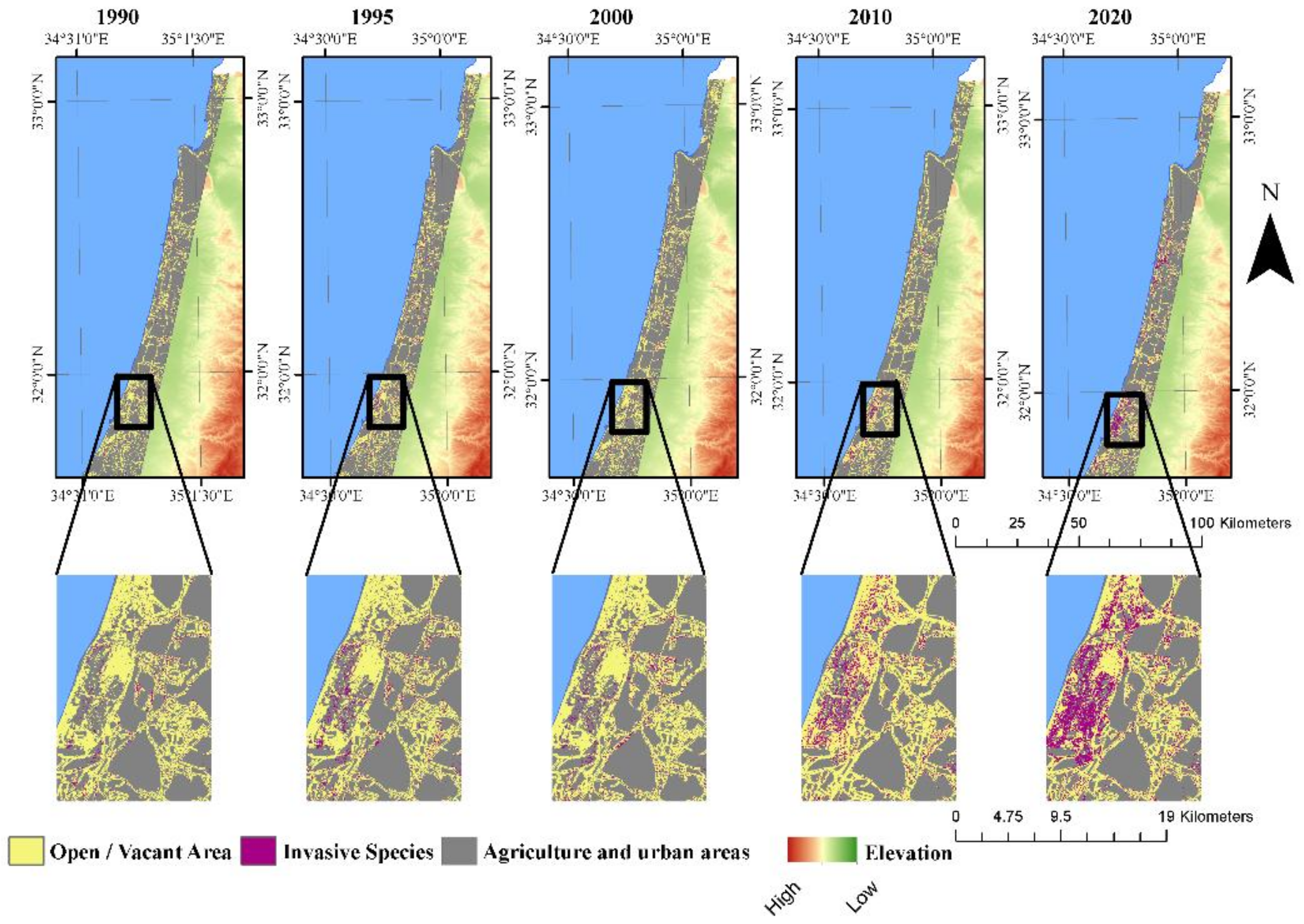 Remote Sensing | Free Full-Text | Assessing the Dynamics of Plant Species  Invasion in Eastern-Mediterranean Coastal Dunes Using Cellular Automata  Modeling and Satellite Time-Series Analyses