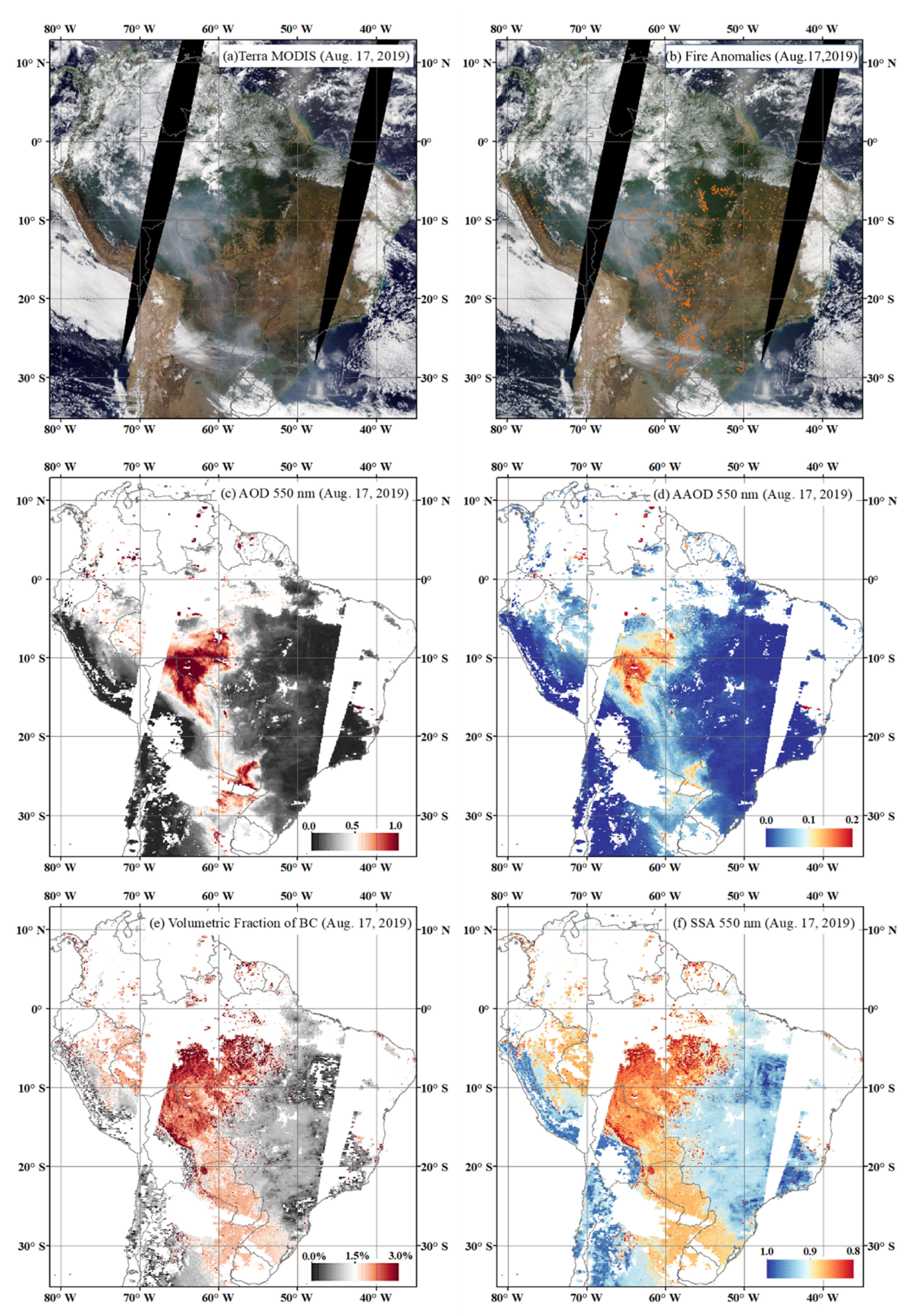 Remote Sensing | Free Full-Text | Severe Biomass-Burning Aerosol Pollution  during the 2019 Amazon Wildfire and Its Direct Radiative-Forcing Impact: A  Space Perspective from MODIS Retrievals | HTML