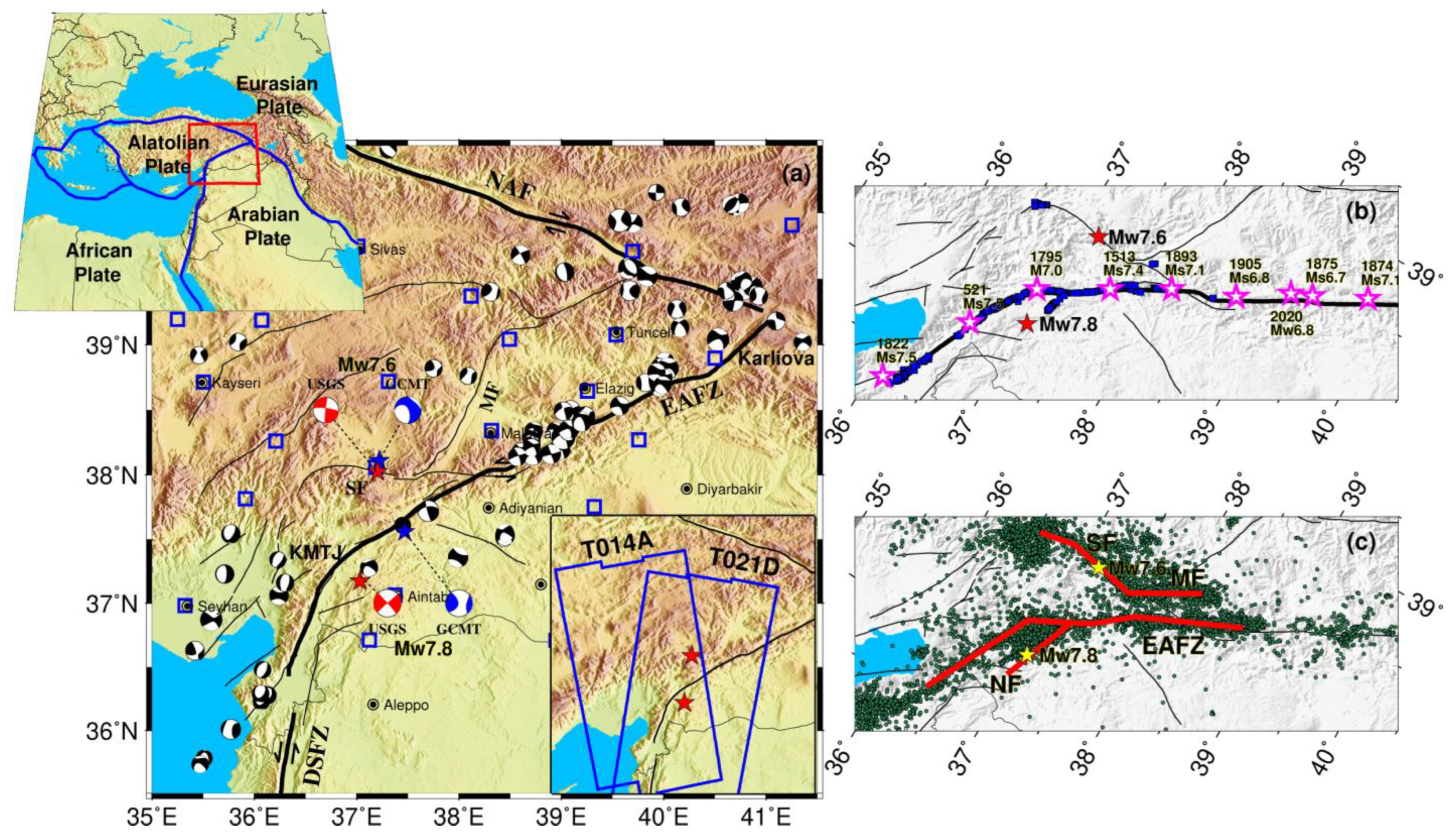Remote Sensing | Free Full-Text | Source Model of the 2023 Turkey  Earthquake Sequence Imaged by Sentinel-1 and GPS Measurements: Implications  for Heterogeneous Fault Behavior along the East Anatolian Fault Zone