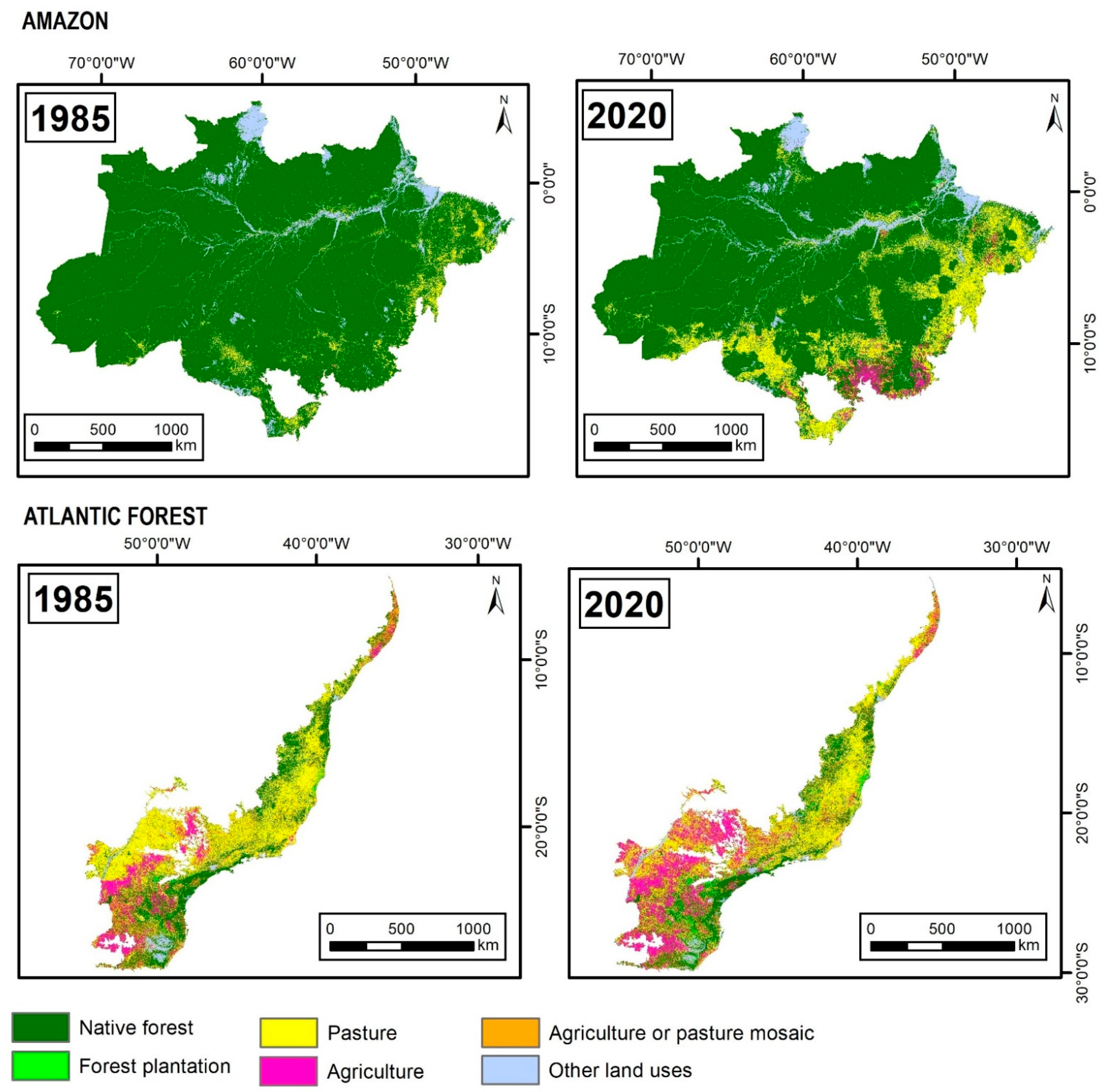Sustainability | Free Full-Text | Land Use, Land Cover Change and  Sustainable Intensification of Agriculture and Livestock in the Amazon and  the Atlantic Forest in Brazil