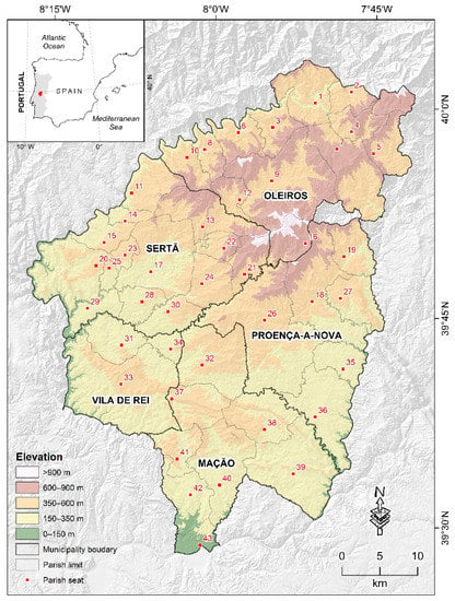 Portugal map, with study sites indicated. Figura 1. Mapa de Portugal