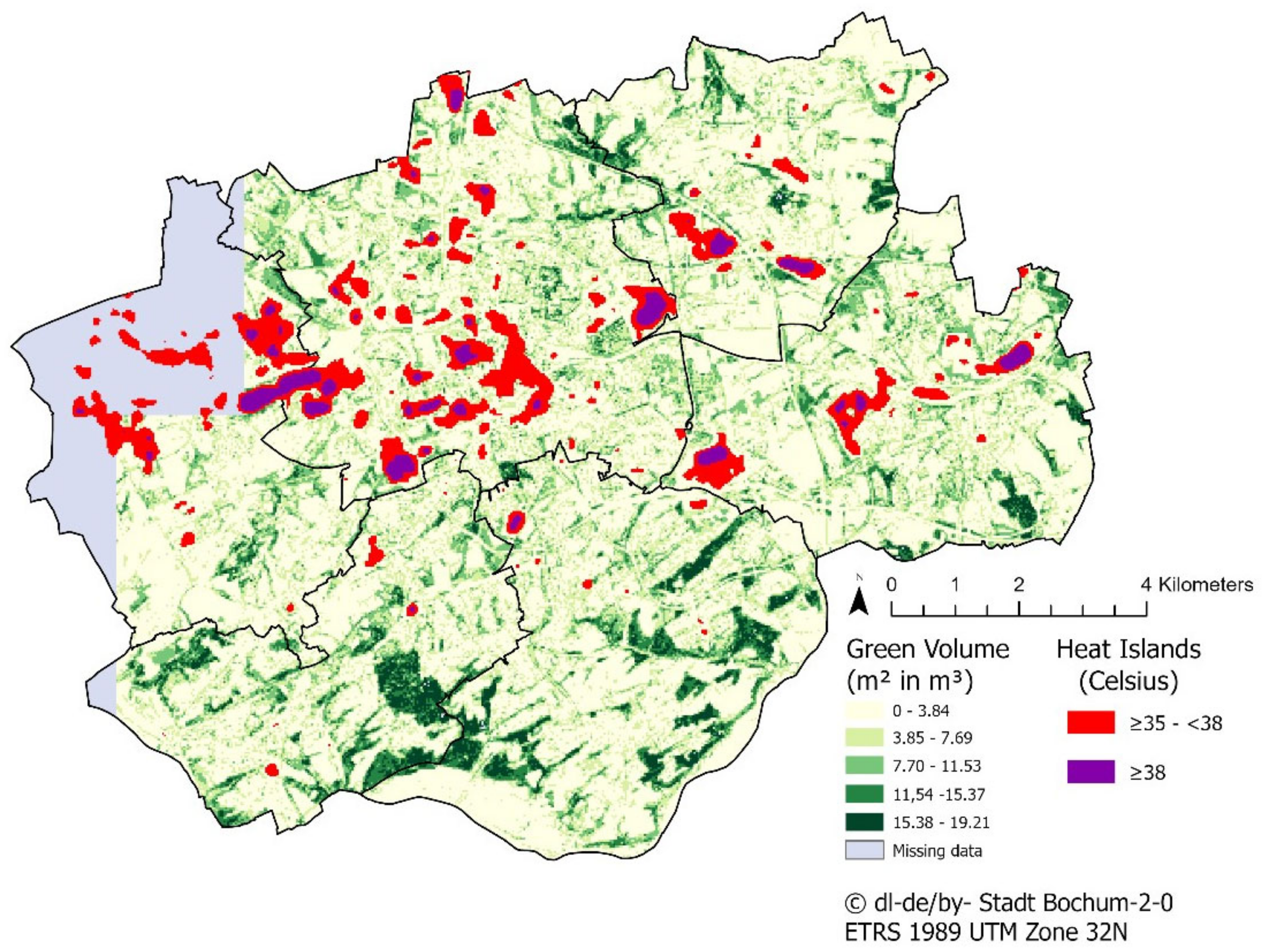 Sustainability | Free Full-Text | Association between Land Surface  Temperature and Green Volume in Bochum, Germany