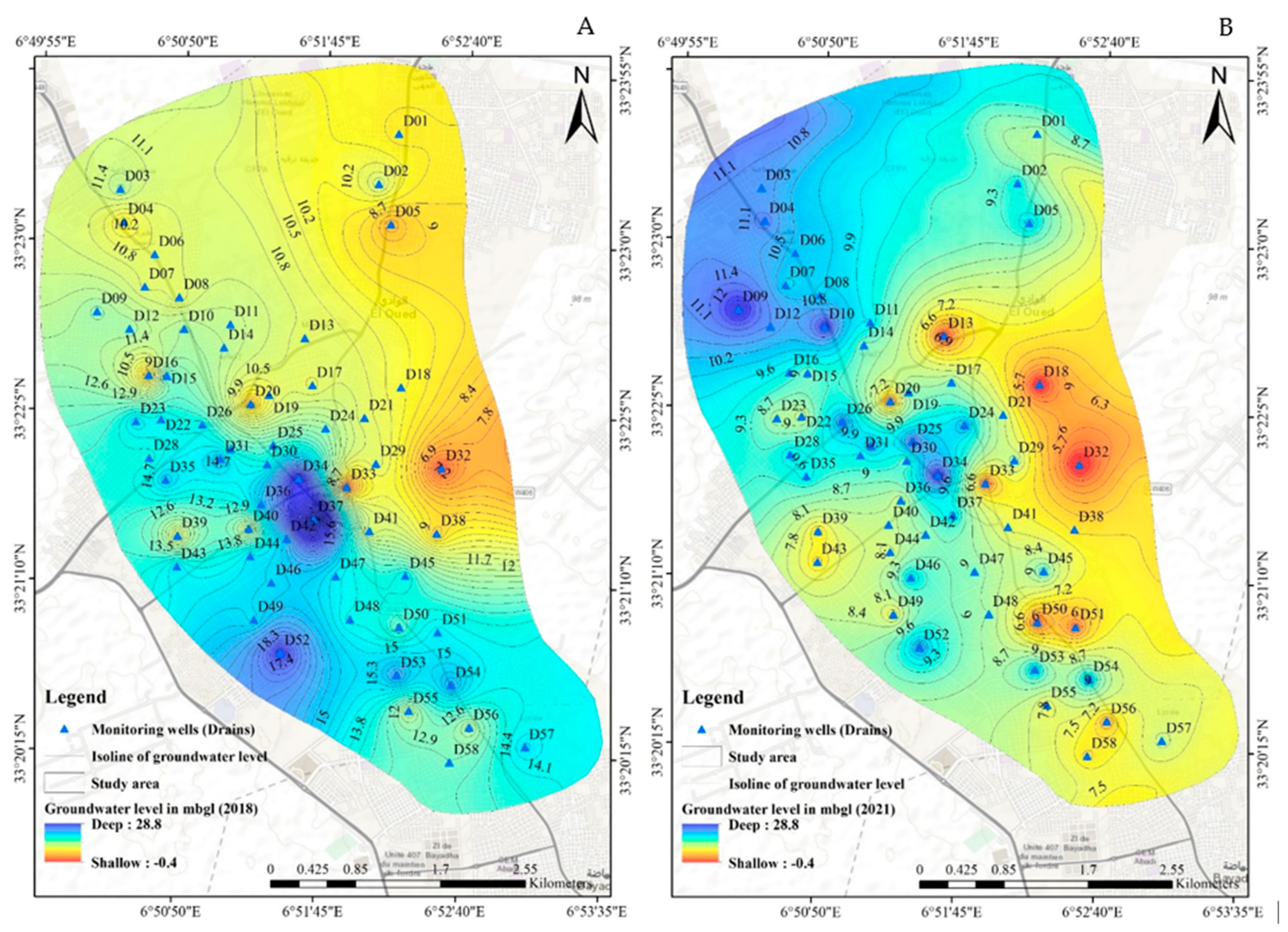 Water | Free Full-Text | Assessment of Spatial Distribution and Temporal  Variations of the Phreatic Groundwater Level Using Geostatistical  Modelling: The Case of Oued Souf Valley&mdash;Southern East of Algeria