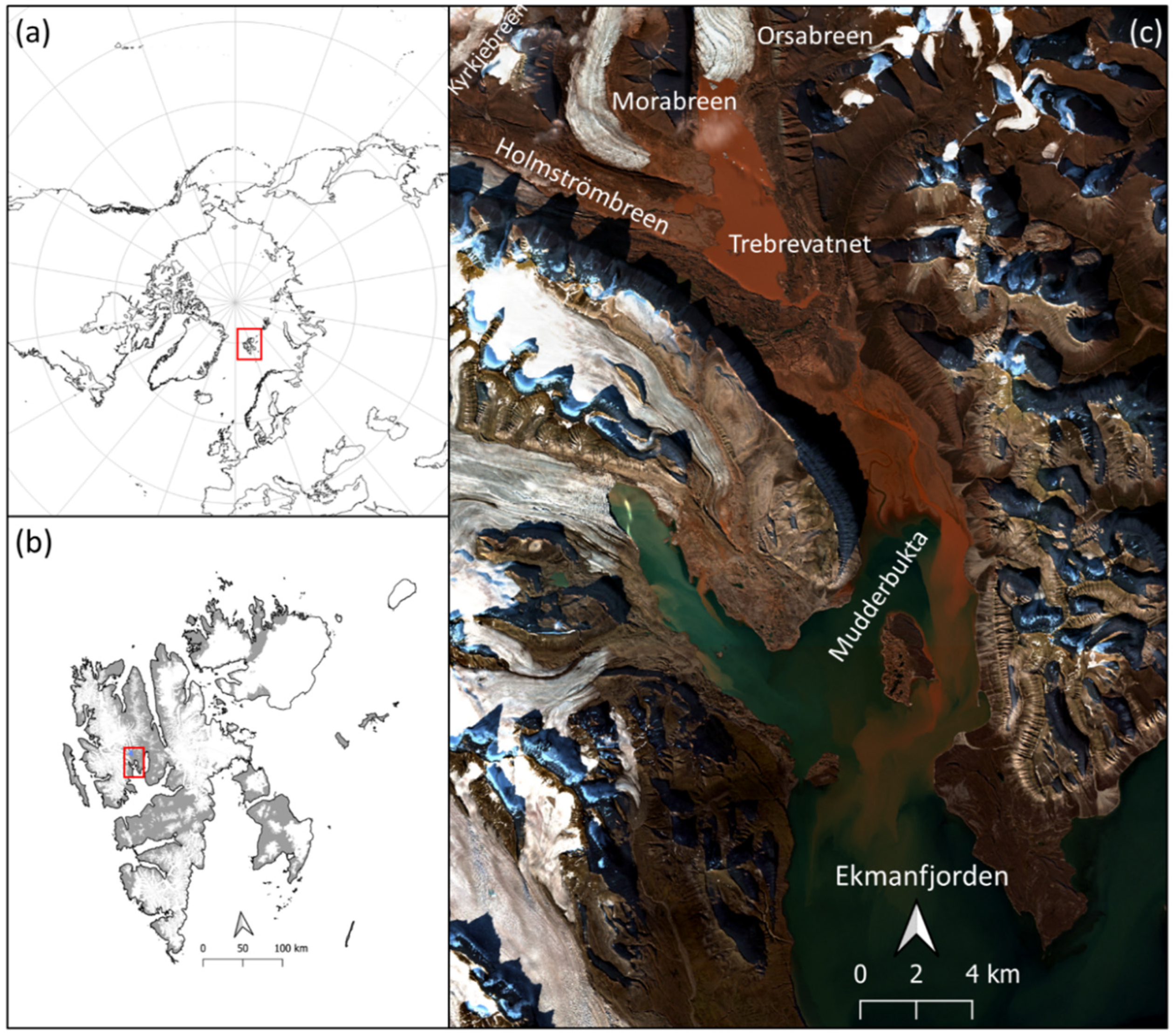 Water | Free Full-Text | Estimating Suspended Sediment Fluxes from the  Largest Glacial Lake in Svalbard to Fjord System Using Sentinel-2 Data:  Trebrevatnet Case Study
